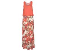 Maxikleid S.OLIVER, Damen, Gr. 34, N-Gr, orange (koralle, bedruckt), Jersey, Obermaterial: 100% Viskose, figurumspielend bodenlang, Rundhals, Kleider Maxikleid, im Lagen-Look mit Blumenprint, Sommerkl