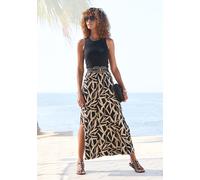Maxirock S.OLIVER, Damen, Gr. 42, schwarz (schwarz, sand bedruckt), Jersey, Obermaterial: 95% Viskose, 5% Elasthan, bedruckt, figurumspielend lang, Röcke Maxirock, mit Alloverdruck, langer Sommerrock