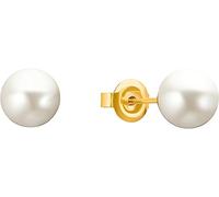 s.Oliver Ohrstecker 925 Sterling Silber Damen Ohrstecker, mit Muschelkernperle, 1 cm, Gold, Kommt in Schmuck Geschenk Box, 2032924