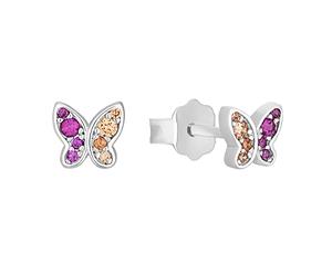 s.Oliver Ohrstecker 925 Sterling Silber Mädchen Kinder Ohrschmuck, mit Zirkonia synth, 0,5 cm, Multicolor, Schmetterling, Kommt in Schmuck Geschenk Box, 2031532