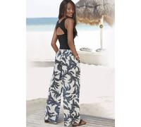 Palazzohose S.OLIVER Gr. 36, N-Gr, beige (sand, schwarz bedruckt) Damen Hosen Strandhosen aus gekreppter Viskose (46285949-36)