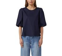 Schlupfbluse S.OLIVER, Damen, Gr. 42, blau, Web, Obermaterial: 100% Baumwolle, unifarben, lässig geschnitten hüftbedeckend, Rundhals, abgesteppte Kante, Blusen Schlupfbluse, mit weitem Hallbarm und Kn