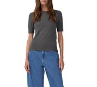 Kurzarmpullover S.OLIVER, Damen, Gr. 42, mid grau, Web, Obermaterial: 72% Viskose, 28% Polyester, unifarben, regular fit normal, Rundhals, Pullover, mit Logo Stickerei (52248261-42) mid grau