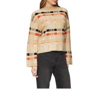 Karierter Strickpullover mit weitem Ärmel 46 beige|orange