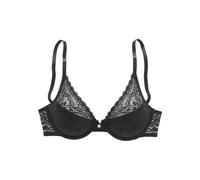 Push-up-BH S.OLIVER "Danielle", Damen, Gr. 75, Cup A, schwarz, Spitze, Obermaterial: 60% Polyamid, 35% Polyester, 5% Elasthan, BHs Push-up-BH, aus dezent transparenter Spitze in blumiger Optik, Dessou