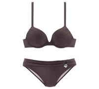 Push-Up-Bikini S.OLIVER, Damen, Gr. 36, Cup C, braun, Microfaser, Polyamid, unifarben, Bikini-Sets, mit Zierring an der Hose (228156-36) braun