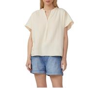 Kurzarmbluse QS, Damen, Gr. 38, beige (light sand), Web, Obermaterial: 100% Baumwolle, unifarben, casual, bequem hüftlang, Rundhals, Kurzarm, Blusen, aus Musselin (45843138-38) light sand