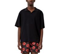 Kurzarmshirt QS, Herren, Gr. XL, schwarz, Jersey, Obermaterial: 90% Baumwolle, 10% Leinen, unifarben, normal hüftbedeckend, V-Ausschnitt, abgesteppte Kante, Shirts, Sommer-Poloshirt mit Leinen (614335