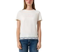Rundhalsshirt QS, Damen, Gr. XL (42), weiß, Jersey, Obermaterial: 100% Baumwolle, bedruckt, tailliert hüftbedeckend, Rundhals, Shirts Rundhalsshirt, mit Letter-Print und Spitze am Saum (65223439-XL) w