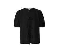 Baumwollbluse mit V-Ausschnitt und Puffärmeln 34 schwarz 2165762.9999.34