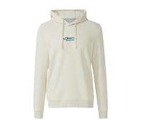 Hoodie S.OLIVER, Herren, Gr. M, beige (ecru), Sweatware, Obermaterial: 70% Baumwolle, 30% Polyester, unifarben, casual, regular fit normal, ohne Ausschnitt, Langarm Rippbündchen, Sweatshirts, mit Logo