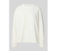 Sweatshirt S.OLIVER, Damen, Gr. 46, beige (ecru), Sweatware, Obermaterial: 50% Baumwolle, 50% Polyester, unifarben, casual, relaxed fit normal, Rundhals, Langarm gerader Abschluss, Sweatshirts, mit Ri