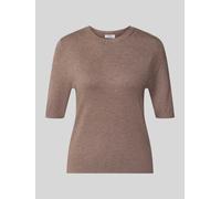 Rundhalspullover S.OLIVER, Damen, Gr. 46, braun (taupe), Strick, Obermaterial: 72% Viskose, 28% Polyester, meliert, normal hüftbedeckend, Rundhals, Flachstrickbündchen, Pullover Rundhalspullover, Halb