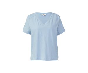 s.Oliver Red Label - T-Shirt aus Flammgarn mit V-Ausschnitt blau - Gr. - 34