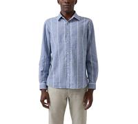 Langarmhemd S.OLIVER, Herren, Gr. L, N-Gr, blau stripe, Web, Obermaterial: 55% Leinen, 45% Baumwolle, gestreift, regular fit normal, ohne Ausschnitt, Manschette, Hemden, mit Manschetten (18801360-L) b