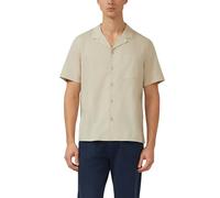 Kurzarmhemd S.OLIVER, Herren, Gr. 3XL, N-Gr, bone beige, Web, Obermaterial: 52% Leinen, 48% Baumwolle, unifarben, normal hüftbedeckend, V-Ausschnitt, abgesteppte Kante, Hemden, mit kurzem Reverskragen