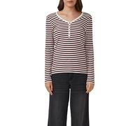 Langarmshirt S.OLIVER, Damen, Gr. 46, schwarz merlot, Rippware, Obermaterial: 95% Baumwolle, 5% Elasthan, unifarben, figurbetont hüftbedeckend, V-Ausschnitt, Shirts, mit kurzer Knopfleiste, in Ripp-Op