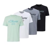 s.Oliver Herren T-Shirt, 4er Pack - Basic, Logoprint, Rundhals, Baumwolle Hellgrün/Weiß/Hellgrau/Schwarz / S S Mehrfarbig