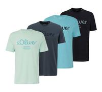 s.Oliver Herren T-Shirt, 4er Pack - Basic, Logoprint, Rundhals, Baumwolle Türkis/Dunkelgrau/Türkis/Schwarz / S S Mehrfarbig
