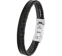 s.Oliver Armband Edelstahl Leder Herren Armschmuck, 20+1,5 cm, Schwarz, Kommt in Schmuck Geschenk Box, 2027411