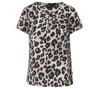 Kurzarmbluse S.OLIVER BLACK LABEL, Damen, Gr. 42, schwarz (schwarz aop), Cru00eape, Obermaterial: 100% Viskose, bedruckt, casual, regular fit taillenbedeckt, Rundhals, Kurzarm, Blusen, mit All-Over Pr