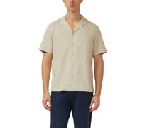Kurzarmhemd S.OLIVER, Herren, Gr. L, N-Gr, bone beige, Web, Obermaterial: 52% Leinen, 48% Baumwolle, unifarben, normal hüftbedeckend, V-Ausschnitt, abgesteppte Kante, Hemden, mit kurzem Reverskragen u