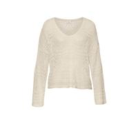 Strandpullover S.OLIVER, Damen, Gr. 40/42, beige (sand), Strick, Obermaterial: 60% Baumwolle, 40% Polyester, leicht transparent, unifarben, figurumspielend hüftlang, tiefer V-Ausschnitt, weit, Pullove