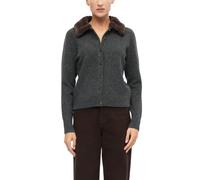 Strickjacke S.OLIVER BLACK LABEL, Damen, Gr. 48, anthrazit, Strick, Obermaterial: 87% Polyester, 10% Wolle, 3% Elasthan. Futter: 100% Polyester, meliert, normal hüftbedeckend, Rundhals, Strickjacken S