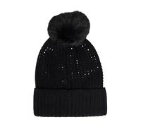 Strickmütze mit Schmucksteinen und Bommel ONESIZE schwarz 2168565.9999.ONESIZE
