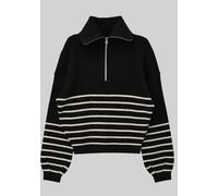 s.Oliver Strickpullover - weich mit hohem Troyer-Kragen - schwarz/creme - 146/152