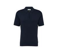 Poloshirt S.OLIVER, Damen, Gr. XXL, navy, Strick, Obermaterial: 85% Baumwolle, 15% Leinen, unifarben, normal hüftbedeckend, Rundhals, Bündchen, Shirts, mit Strick-Muster und kurzes Reißverschluss (191