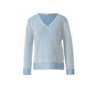 Baumwollmix-Strickpullover mit V-Ausschnitt 42 blau|weiß 2174798.51X0.42