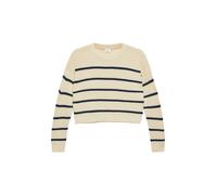 Strickpullover S.OLIVER JUNIOR, Mädchen, Gr. 134/140, nature stripe, Strick, Obermaterial: 100% Polyacryl, gestreift, casual, regular fit taillenbedeckt, Rundhals, Langarm Rippbündchen, Pullover, mit 