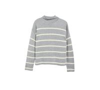 Strickpullover S.OLIVER, Damen, Gr. 38, grau (grau melange), Pullover Strickpullover, im Streifen-Look und mit Stehkragen / Wolle (91400933-38) grau melange