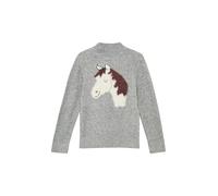 Strickpullover S.OLIVER JUNIOR, Mädchen, Gr. 92/98, grau (grau melange), Strick, Obermaterial: 53% Polyamid, 41% Polyacryl, 6% Elasthan, meliert, bedruckt, casual, loose fit hüftbedeckend, Rundhals, L