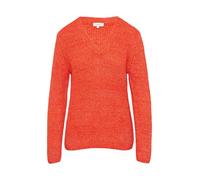 Strickpullover mit V-Ausschnitt und Rippblende 40 Orange