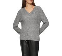 Strickpullover mit V-Ausschnitt und Rippblende 44 grau
