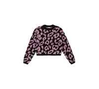 Strickpullover S.OLIVER JUNIOR, Mädchen, Gr. 170/176, lila, schwarz, Strick, Obermaterial: 100% Polyamid, bedruckt, animal-print, casual, loose fit normal, Rundhals, Langarm Bündchen, Pullover, mit Le