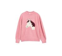 Rundhalspullover S.OLIVER JUNIOR, Mädchen, Gr. 140, rosa (schwarz rose), Strick, Obermaterial: 53% Polyamid, 41% Polyacryl, 6% Elasthan, bequem normal, Rundhals, Rippbündchen, Pullover Rundhalspullove