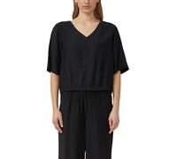 Shirtbluse S.OLIVER, Damen, Gr. 40, schwarz, Web, Obermaterial: 82% Viskose, 18% Polyamid, unifarben, weit hüftlang, V-Ausschnitt, weit abgesteppt, Blusen, weite Passform, V-Ausschnitt (79071532-40) s