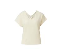 Kurzarmshirt S.OLIVER, Damen, Gr. 40, light cream beige, Web, Obermaterial: 99% Polyester, 1% Elasthan, unifarben, lässig geschnitten hüftbedeckend, V-Ausschnitt, abgesteppte Kante, Shirts, Sommershir