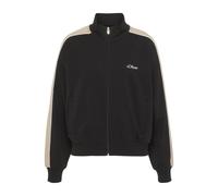 Sweatjacke S.OLIVER, Damen, Gr. 40/42, schwarz, Sweatware, Obermaterial: 95% Baumwolle, 5% Elasthan, unifarben mit Farbeinsatz, lässig geschnitten normal, Rundhals, mit Ärmeleinsatz angesetztes Bündch