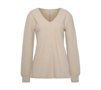 Sweatshirt S.OLIVER, Damen, Gr. 36/38, beige (creme), Rippware, Obermaterial: 100% Baumwolle, unifarben, Basic, bequem hüftbedeckend, V-Ausschnitt, Sweatshirts Sweatshirt, Langarmshirt mit V-Ausschnit