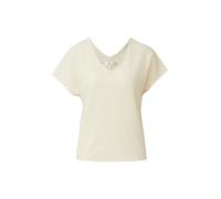 Kurzarmshirt S.OLIVER, Damen, Gr. 44, light cream beige, Web, Obermaterial: 99% Polyester, 1% Elasthan, unifarben, lässig geschnitten hüftbedeckend, V-Ausschnitt, abgesteppte Kante, Shirts, Sommershir
