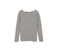 Langarmshirt S.OLIVER, Damen, Gr. 44, schwarz-weiß (braun stripe), Single Jersey, Obermaterial: 100% Baumwolle, gestreift, normal hüftbedeckend, Rundhals, abgesteppte Kante, Shirts Langarmshirt, im St