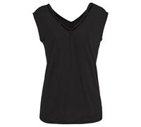 T-Shirt S.OLIVER, Damen, Gr. 36/38, schwarz, Jersey, Obermaterial: 100% Viskose, unifarben, figurumspielend hüftlang, V-Ausschnitt, Shirts T-Shirt, mit Zierbändern am Ausschnitt, Kurzarmshirt, sommerl