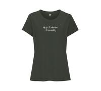 Pyjamaoberteil S.OLIVER, Damen, Gr. 36/38, grün (dunkelgrün), Single Jersey, Obermaterial: 50% Baumwolle, 50% Viskose, Basic, bequem kurz, Rundhals, Kurzarm abgesteppt, Shirts, mit niedlichem Frontdru