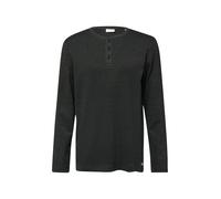 Langarmshirt S.OLIVER, Damen, Gr. XL, grau, schwarz, Web, Obermaterial: 48% Baumwolle, 47% Polyester, 5% Elasthan, unifarben, regular fit normal, Rundhals, Shirts Langarmshirt, mit Knopfleiste (184184