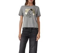 T-Shirt S.OLIVER, Damen, Gr. 40, light grau, Jersey, Obermaterial: 100% Baumwolle, bedruckt, glänzend, normal hüftbedeckend, Rundhals, Shirts T-Shirt, mit Flitzer-Print (53043643-40) light grau