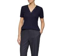 T-Shirt S.OLIVER BLACK LABEL, Damen, Gr. 40, blau (navy), Jersey, Obermaterial: 100% Viskose, unifarben, casual, hüftbedeckend, V-Ausschnitt, Halbarm, Shirts, mit satiniertem V-Ausschnitt (98352939-40